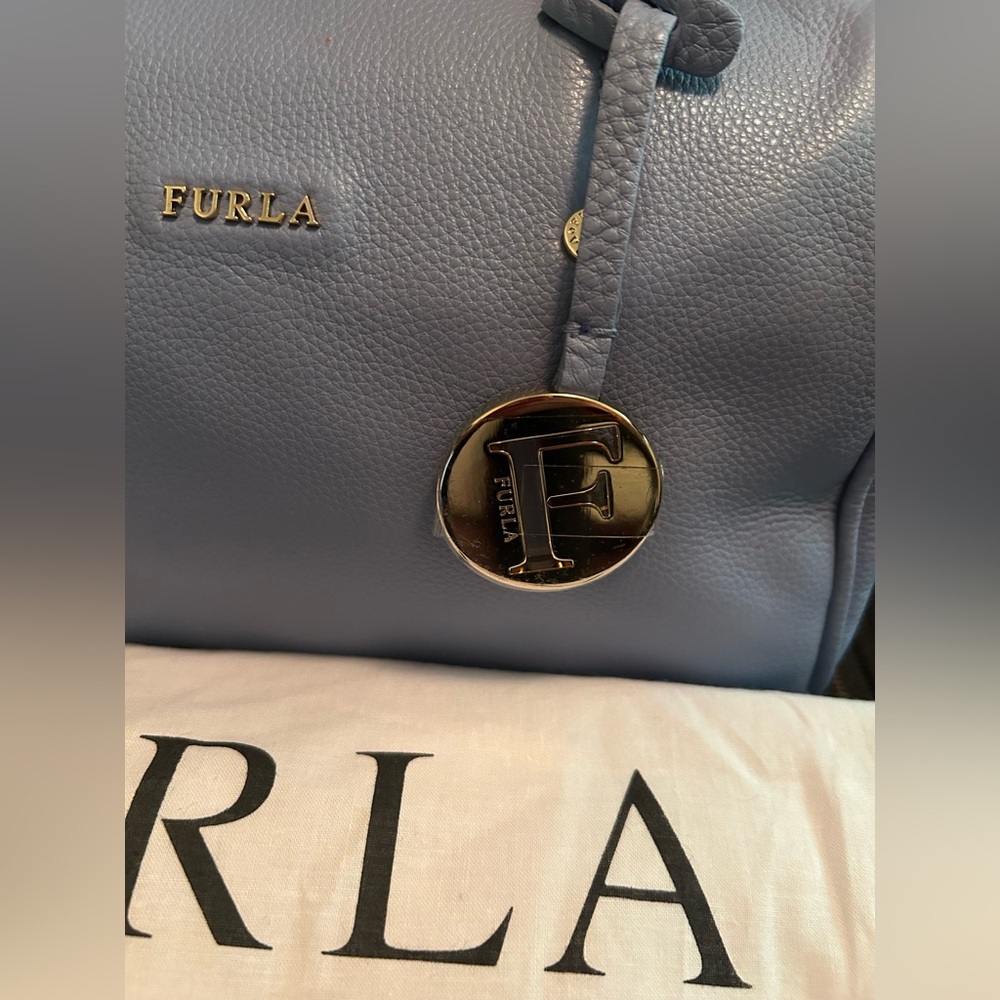 NWT Furla Alissa Small Satchel Light Blue Pebble Leather - Picture 6 of 8